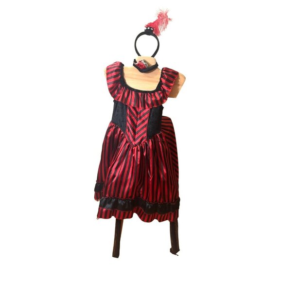 Vintage-Inspired Red & Black Striped Costume Dress w Ruffled Neckline & Matching - Picture 1 of 16